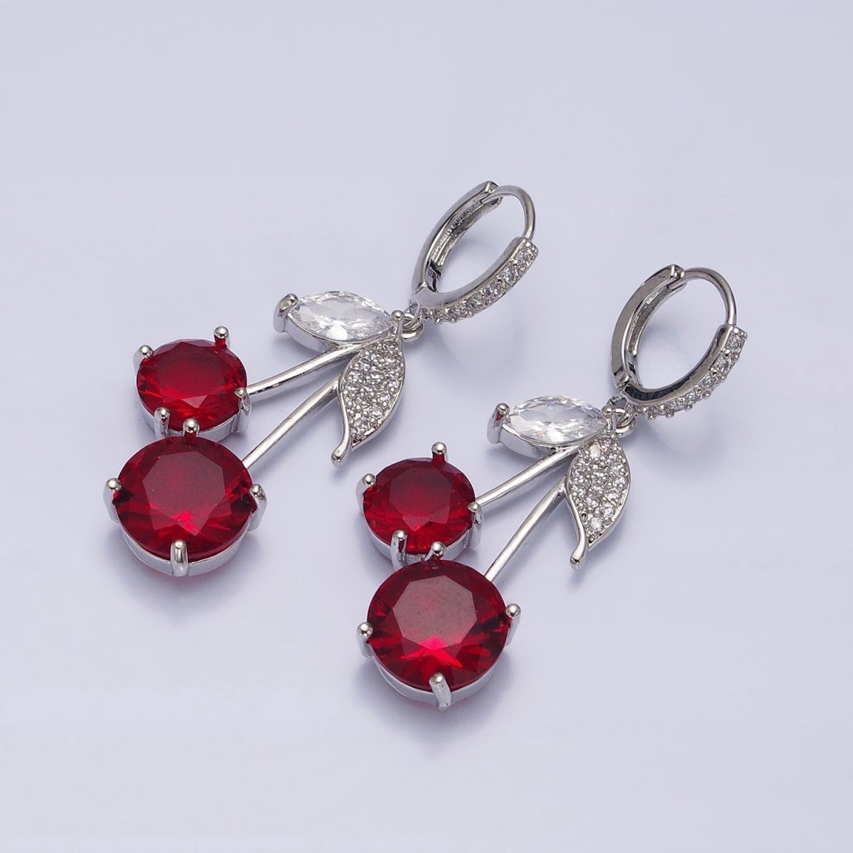 16K Gold Filled Red Cherry Fruit Drop Micro Paved Huggie in Gold &amp; Silver | AD933 AD934