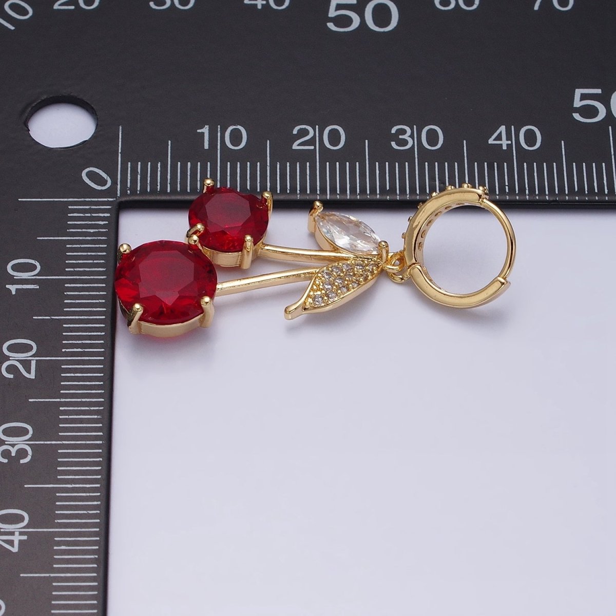 16K Gold Filled Red Cherry Fruit Drop Micro Paved Huggie in Gold &amp; Silver | AD933 AD934