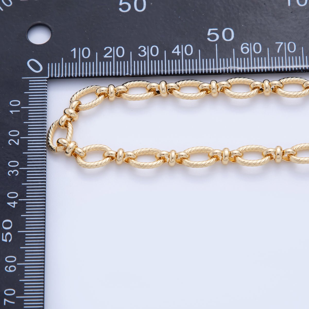 16K Gold Filled Ribbed Cable Figure Eight Link Unfinished Chain by Yard | Roll-1588