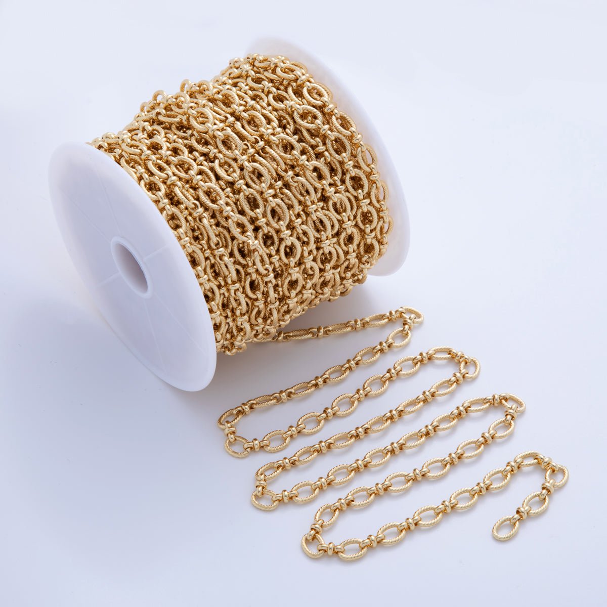 16K Gold Filled Ribbed Cable Figure Eight Link Unfinished Chain by Yard | Roll-1588