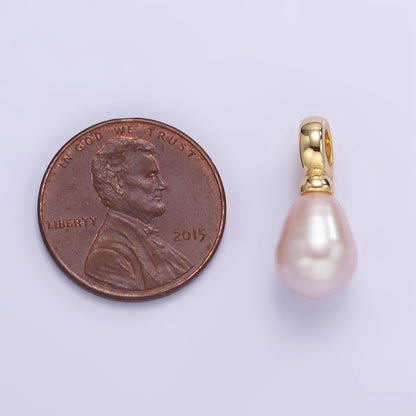 16K Gold Filled Ringed Pink Freshwater Pearl Snap Latch Drop Pendant | P1888