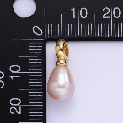 16K Gold Filled Ringed Pink Freshwater Pearl Snap Latch Drop Pendant | P1888