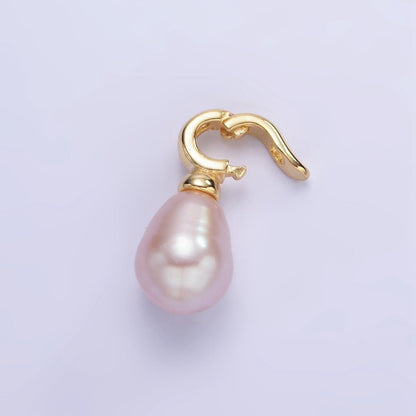 16K Gold Filled Ringed Pink Freshwater Pearl Snap Latch Drop Pendant | P1888