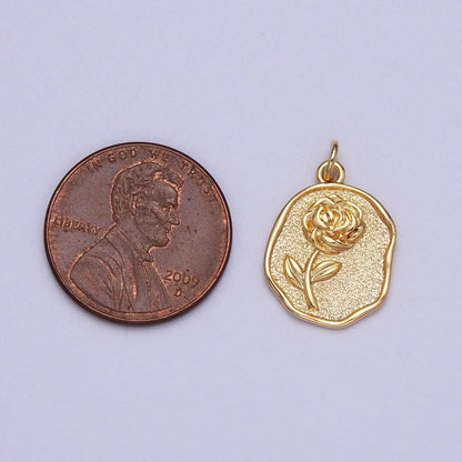 16K Gold Filled Rose Flower Textured Oval Charm in Gold &amp; Silver | AC009 AC265