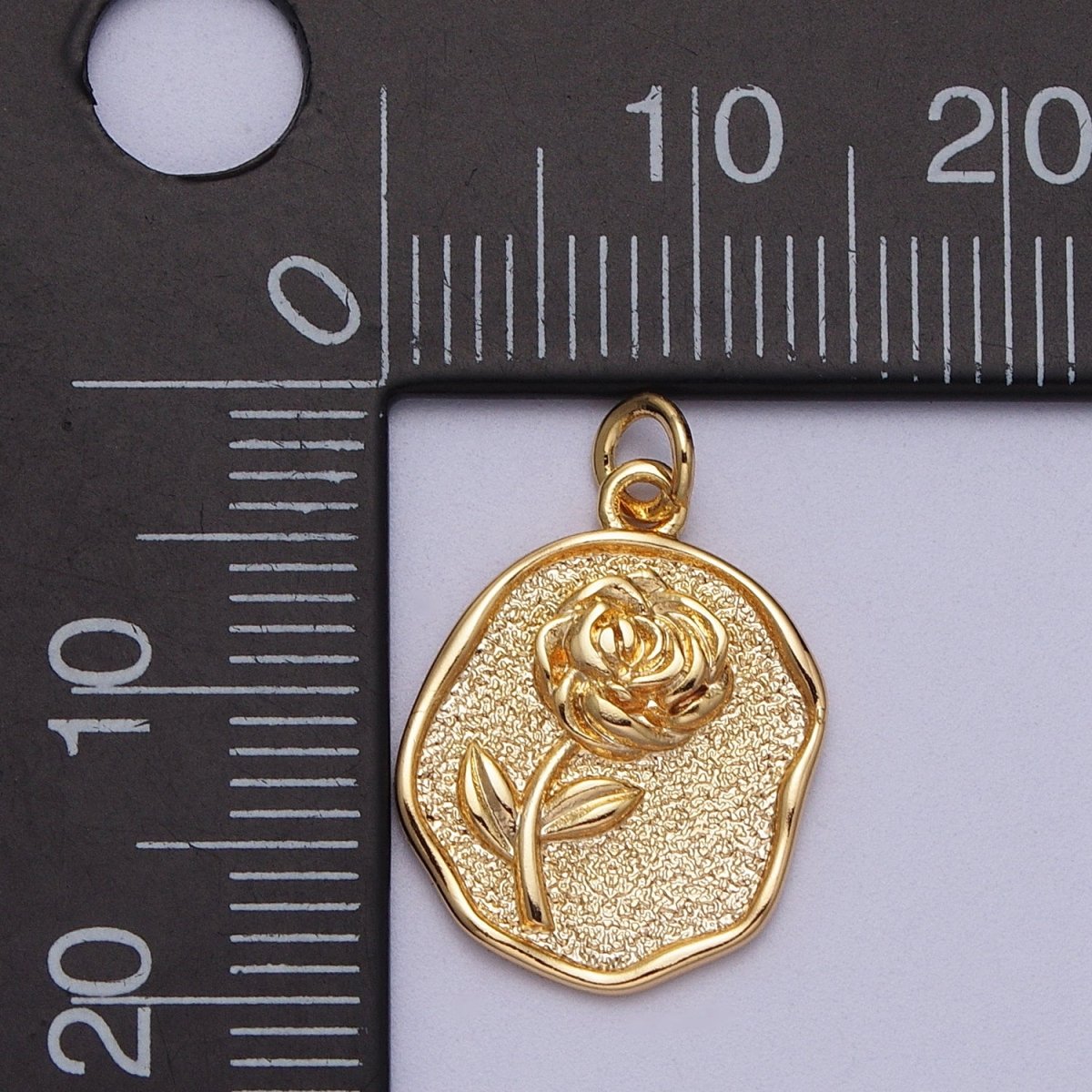 16K Gold Filled Rose Flower Textured Oval Charm in Gold &amp; Silver | AC009 AC265