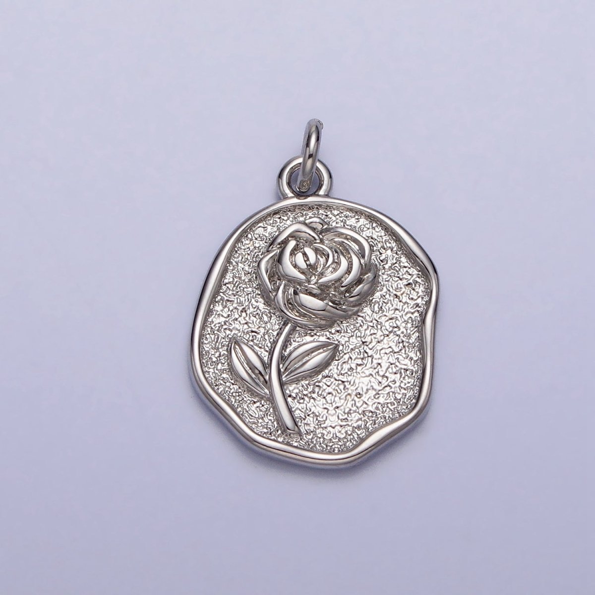16K Gold Filled Rose Flower Textured Oval Charm in Gold &amp; Silver | AC009 AC265