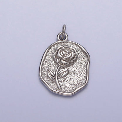 16K Gold Filled Rose Flower Textured Oval Charm in Gold &amp; Silver | AC009 AC265