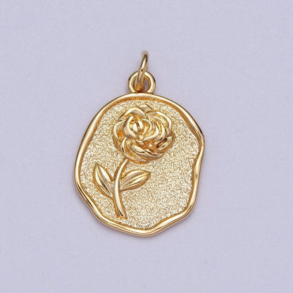 16K Gold Filled Rose Flower Textured Oval Charm in Gold &amp; Silver | AC009 AC265