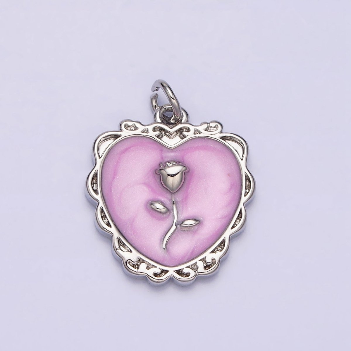 16K Gold Filled Rose Flower White, Pink, Blue Sparkly Enamel Heart Charm | AC1099 - AC1104