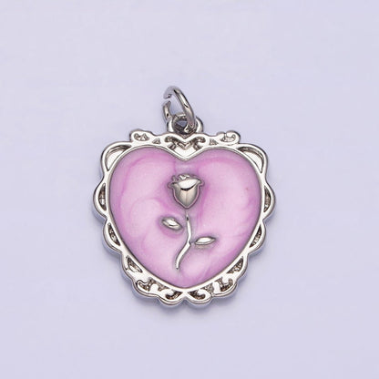 16K Gold Filled Rose Flower White, Pink, Blue Sparkly Enamel Heart Charm | AC1099 - AC1104