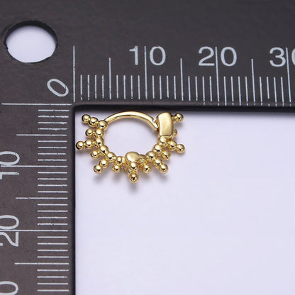 16K Gold Filled Round Beaded Ball Lined 12mm Cartilage Huggie Earrings | AD1545