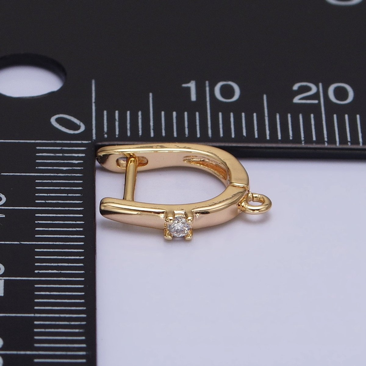 16K Gold Filled Round Clear CZ Open Loop 14.5mm English Lock Earrings in Gold &amp; Silver | Z-239 Z-240