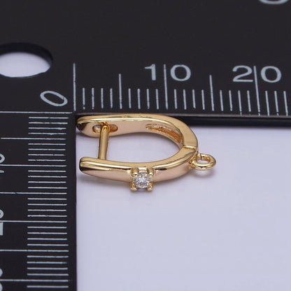 16K Gold Filled Round Clear CZ Open Loop 14.5mm English Lock Earrings in Gold &amp; Silver | Z-239 Z-240