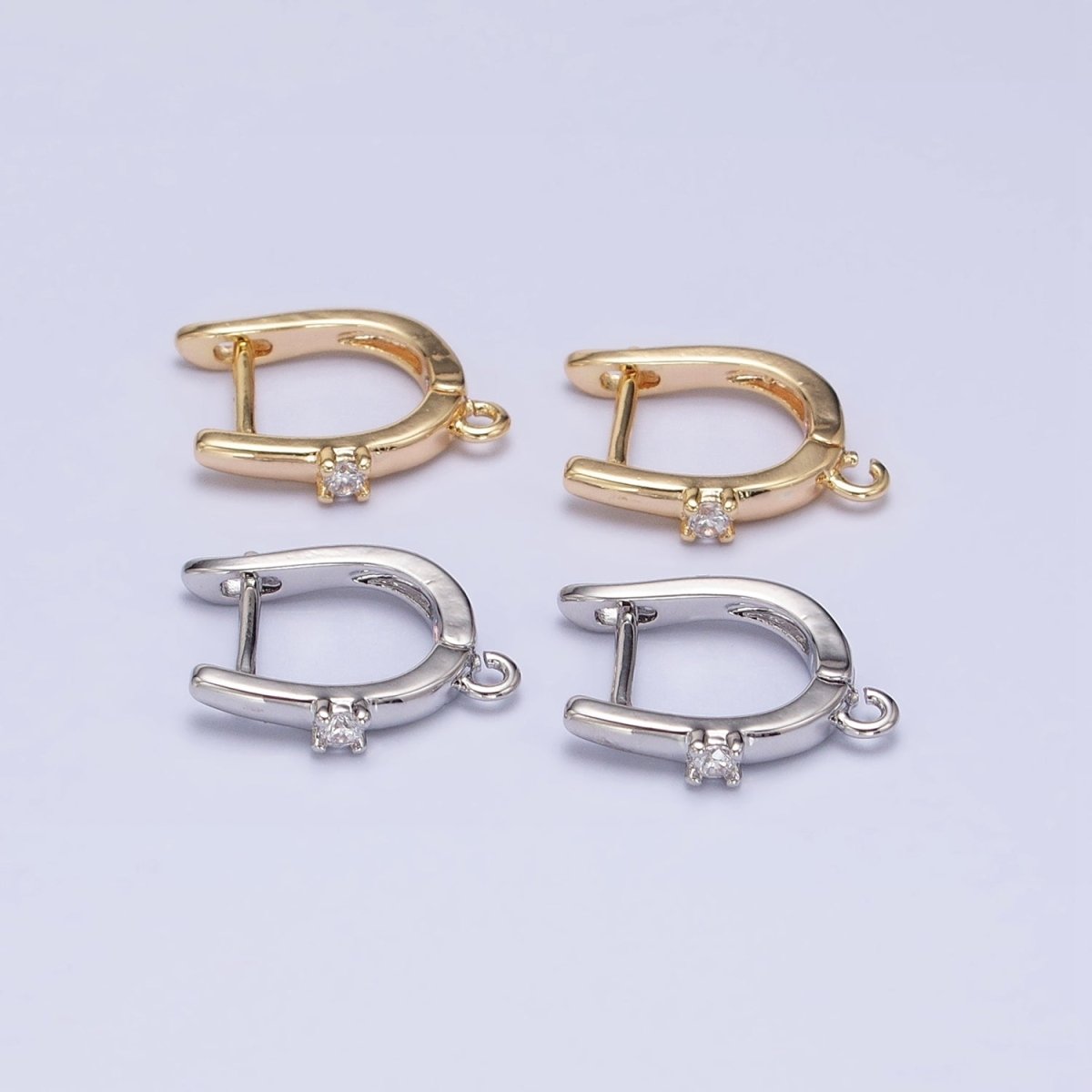 16K Gold Filled Round Clear CZ Open Loop 14.5mm English Lock Earrings in Gold &amp; Silver | Z-239 Z-240
