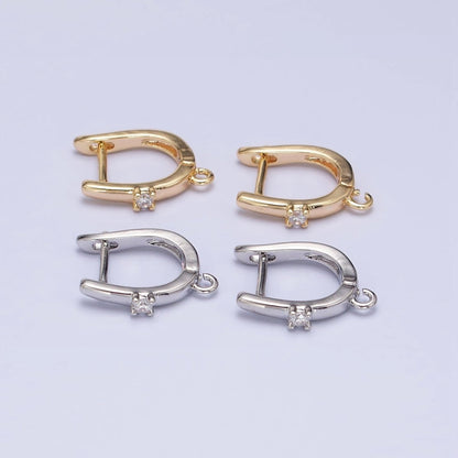 16K Gold Filled Round Clear CZ Open Loop 14.5mm English Lock Earrings in Gold &amp; Silver | Z-239 Z-240