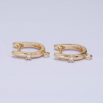 16K Gold Filled Round Clear CZ Open Loop 14.5mm English Lock Earrings in Gold &amp; Silver | Z-239 Z-240