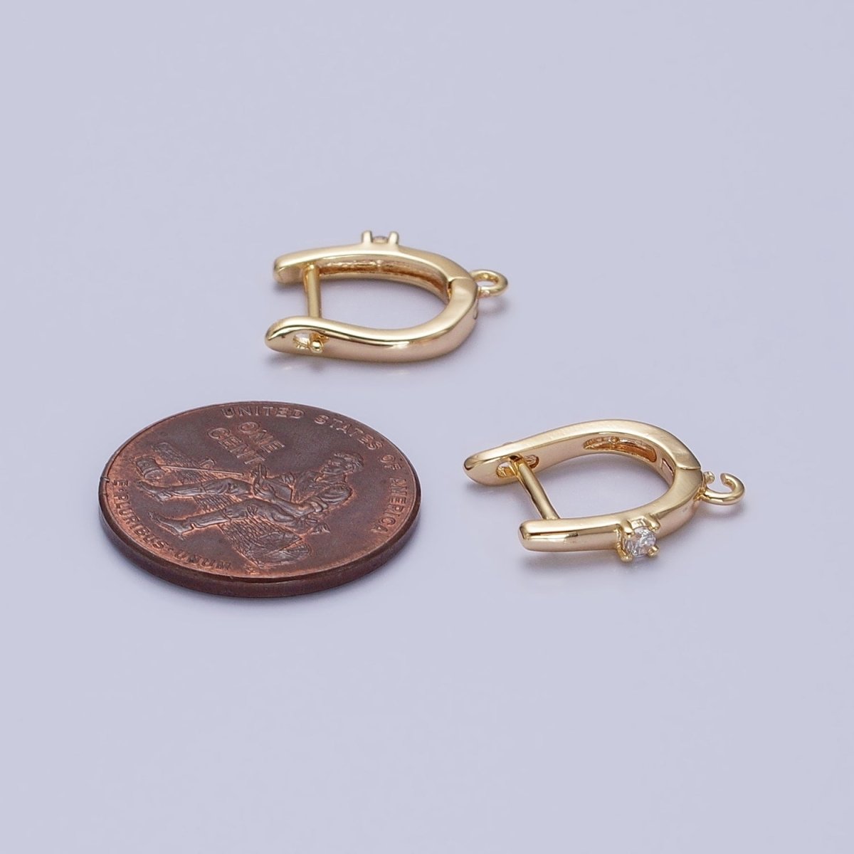 16K Gold Filled Round Clear CZ Open Loop 14.5mm English Lock Earrings in Gold &amp; Silver | Z-239 Z-240