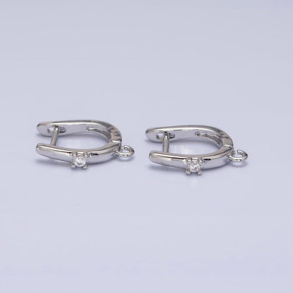 16K Gold Filled Round Clear CZ Open Loop 14.5mm English Lock Earrings in Gold &amp; Silver | Z-239 Z-240