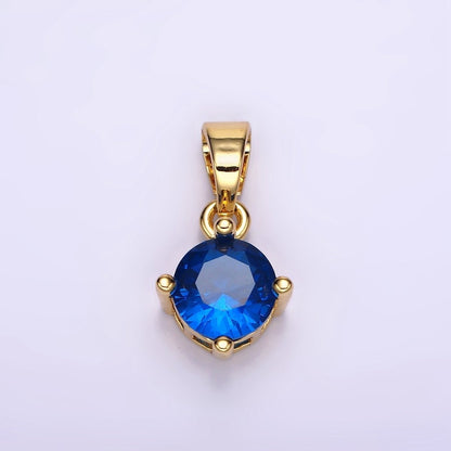 16K Gold Filled Round CZ Birthstone Personalized Solitaire Pendant | N-A1924-N-A1936
