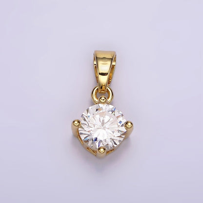 16K Gold Filled Round CZ Birthstone Personalized Solitaire Pendant | N-A1924-N-A1936