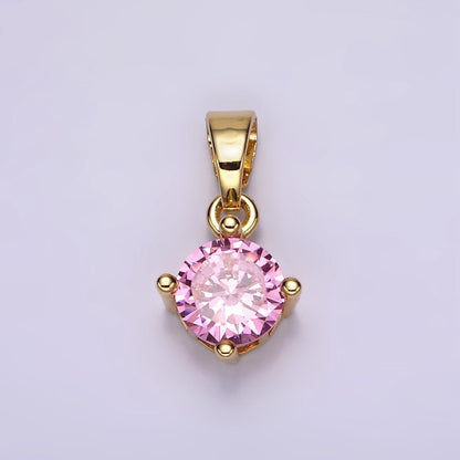 16K Gold Filled Round CZ Birthstone Personalized Solitaire Pendant | N-A1924-N-A1936