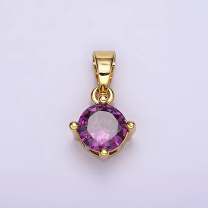 16K Gold Filled Round CZ Birthstone Personalized Solitaire Pendant | N-A1924-N-A1936
