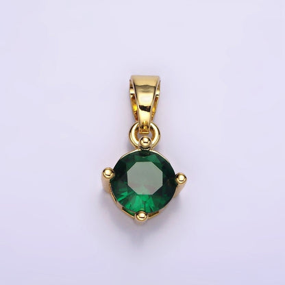 16K Gold Filled Round CZ Birthstone Personalized Solitaire Pendant | N-A1924-N-A1936