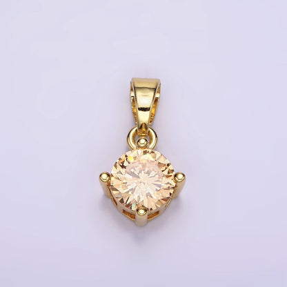 16K Gold Filled Round CZ Birthstone Personalized Solitaire Pendant | N-A1924-N-A1936