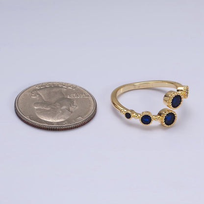 16K Gold Filled Round Sapphire Blue CZ Open Adjustable Ring in Gold &amp; Silver | O-1601 O-1602