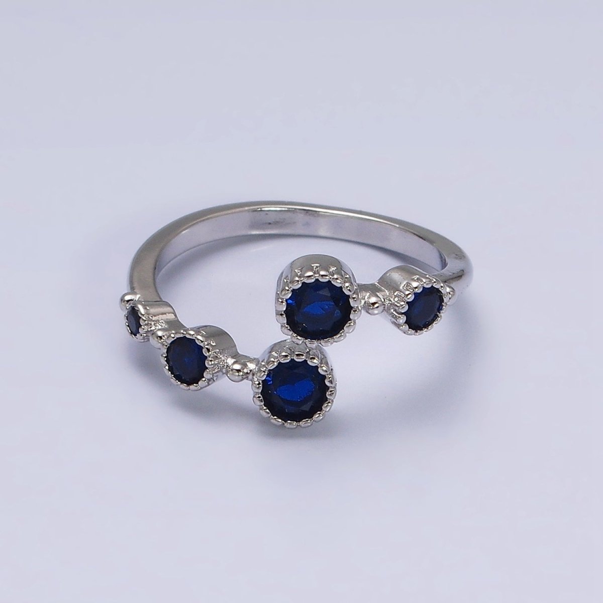 16K Gold Filled Round Sapphire Blue CZ Open Adjustable Ring in Gold &amp; Silver | O-1601 O-1602