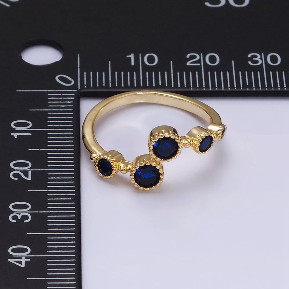 16K Gold Filled Round Sapphire Blue CZ Open Adjustable Ring in Gold &amp; Silver | O-1601 O-1602