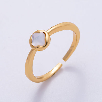 16K Gold Filled Shell Pearl Clover Bezel Ring | Rings-00064