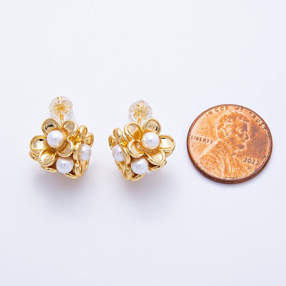 16K Gold Filled Shell Pearl Daisy Flower Studs | Earrings-00165