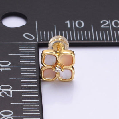 16K Gold Filled Shell Pearl Flower Quatrefoil Stud Earring in Gold &amp; Silver | AD1554 AD1555