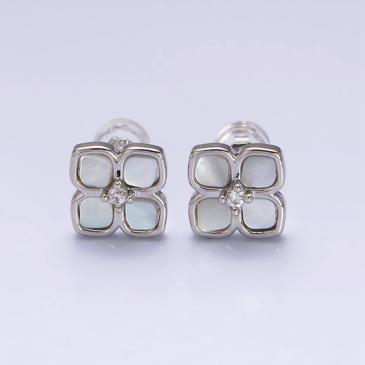 16K Gold Filled Shell Pearl Flower Quatrefoil Stud Earring in Gold &amp; Silver | AD1554 AD1555