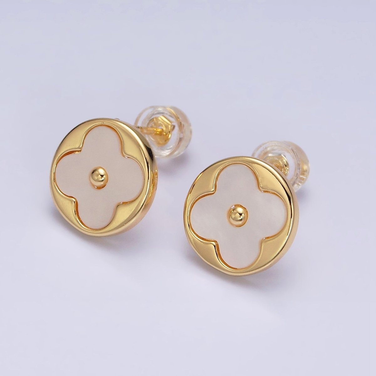 16K Gold Filled Shell Pearl Flower Round Stud Earrings in Gold &amp; Silver | AD-339 AD-340