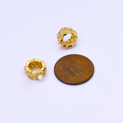 16K Gold Filled Shell Pearl Micro Paved CZ Geometric Rhondelle Bead | B136