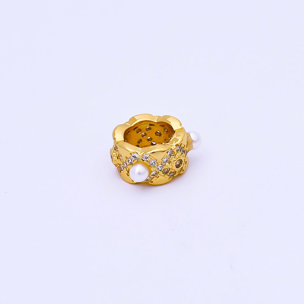 16K Gold Filled Shell Pearl Micro Paved CZ Geometric Rhondelle Bead | B136