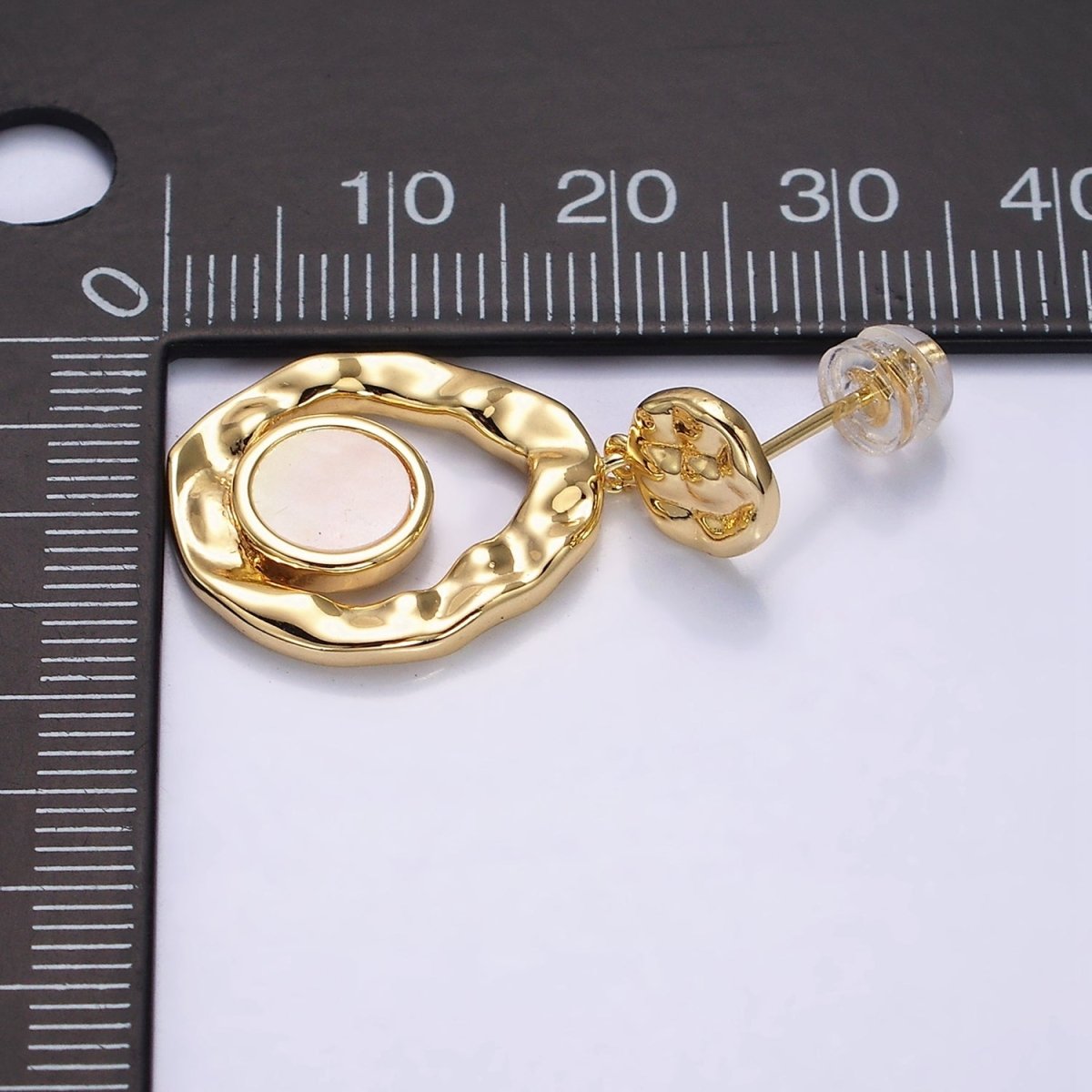 16K Gold Filled Shell Pearl Open Round Double Hammered Drop Stud Earrings in Gold &amp; Silver | AD-343 AD-344