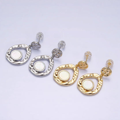 16K Gold Filled Shell Pearl Open Round Double Hammered Drop Stud Earrings in Gold &amp; Silver | AD-343 AD-344