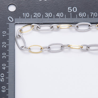 16K Gold Filled Silver Ribbed Oval Mixed Metal Unfinished Chain by Yard | Roll-01878