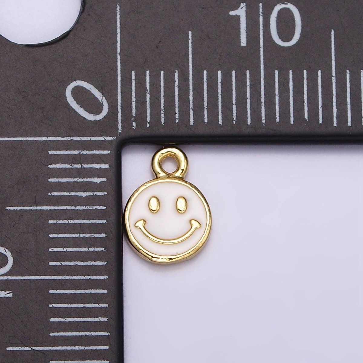 16K Gold Filled Smiley Face White Enamel Round Charm in Gold &amp; Silver | AC1332 AC1333