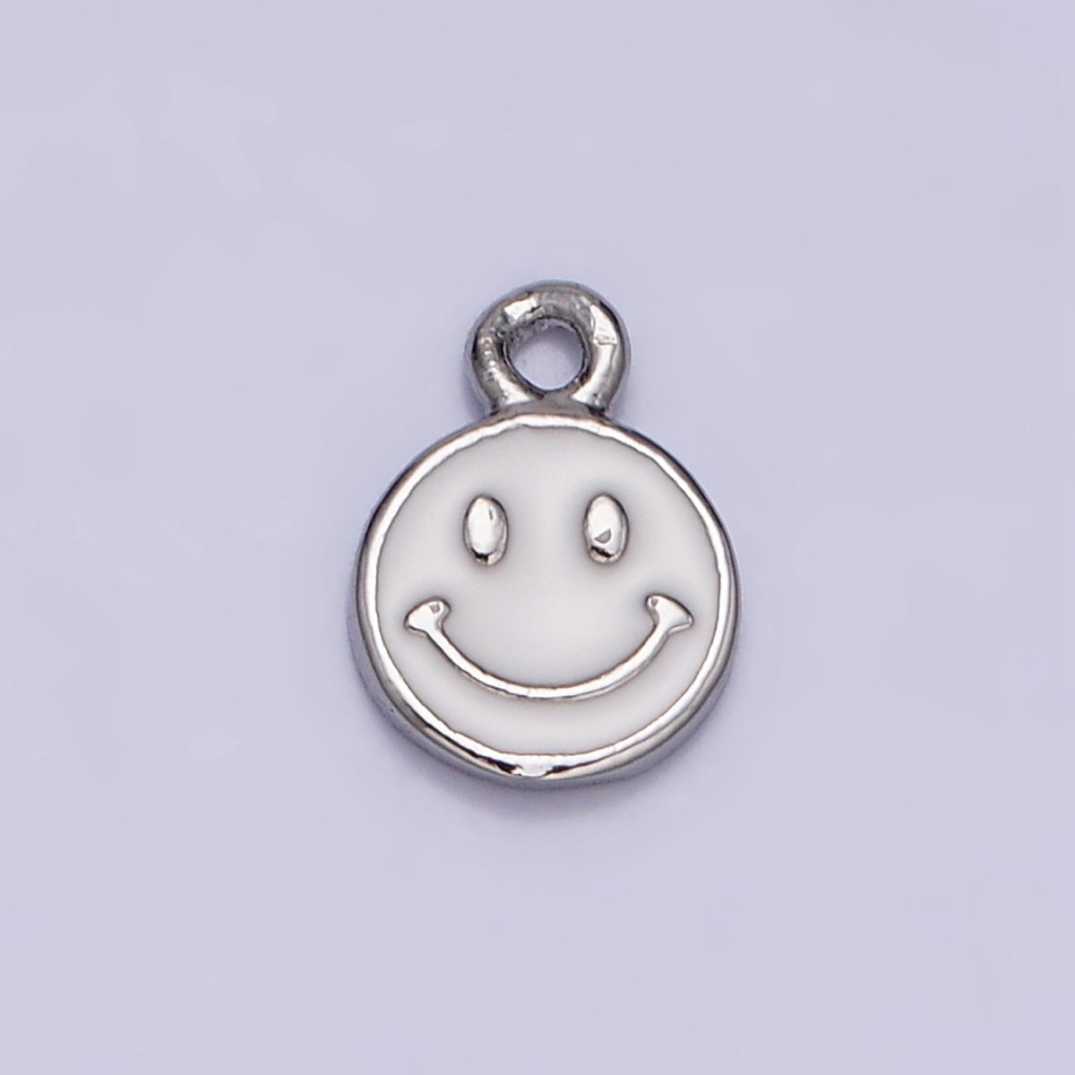 16K Gold Filled Smiley Face White Enamel Round Charm in Gold &amp; Silver | AC1332 AC1333