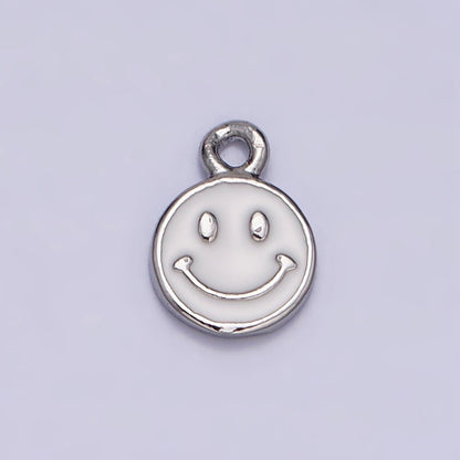 16K Gold Filled Smiley Face White Enamel Round Charm in Gold &amp; Silver | AC1332 AC1333