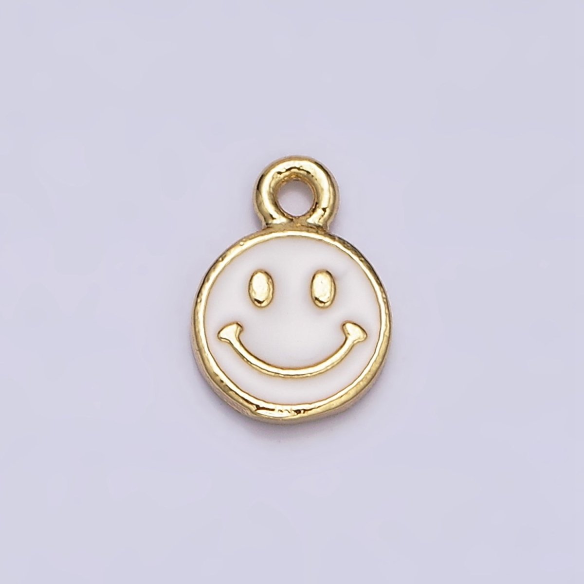 16K Gold Filled Smiley Face White Enamel Round Charm in Gold &amp; Silver | AC1332 AC1333