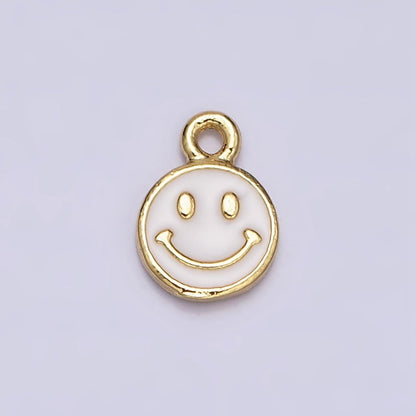 16K Gold Filled Smiley Face White Enamel Round Charm in Gold &amp; Silver | AC1332 AC1333