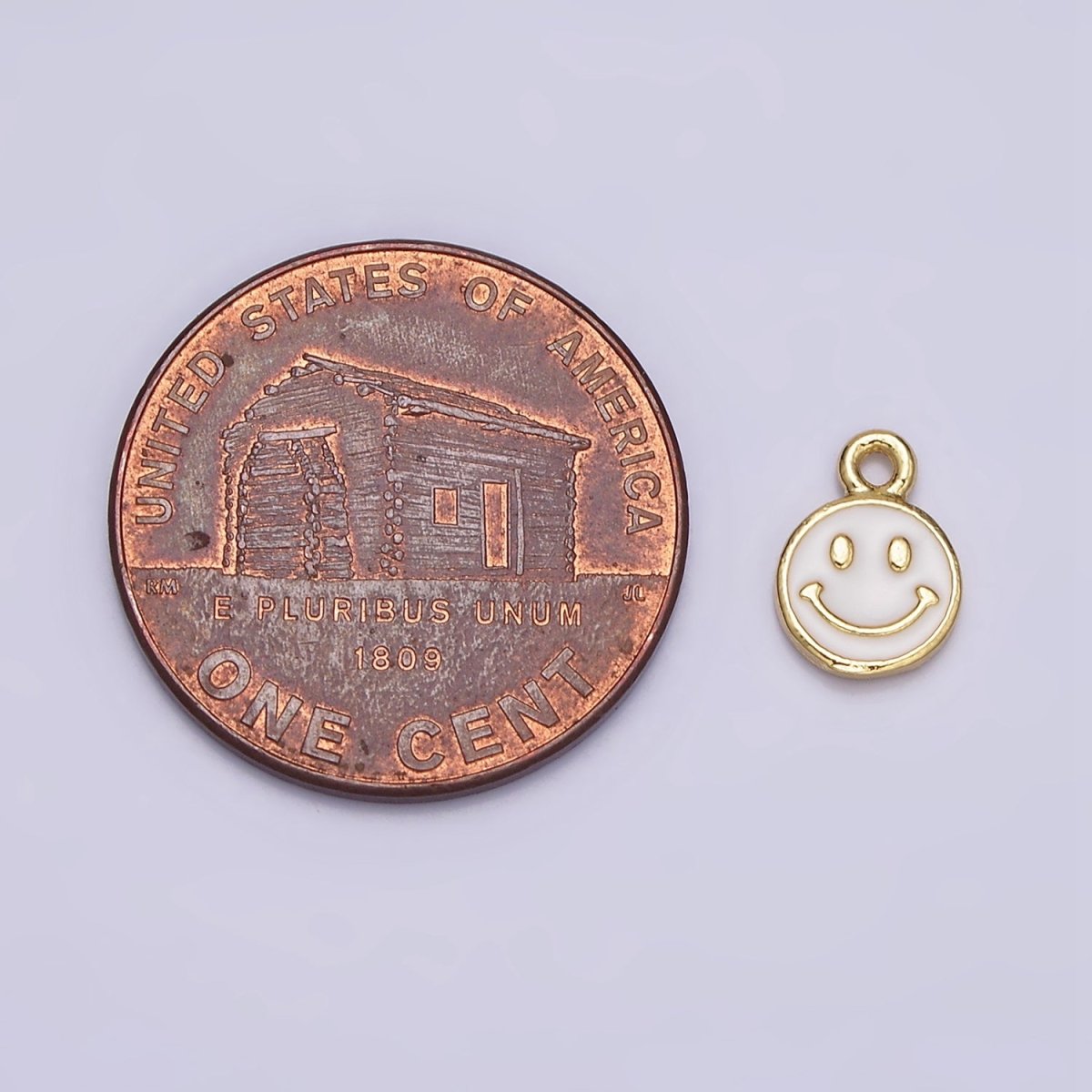 16K Gold Filled Smiley Face White Enamel Round Charm in Gold &amp; Silver | AC1332 AC1333