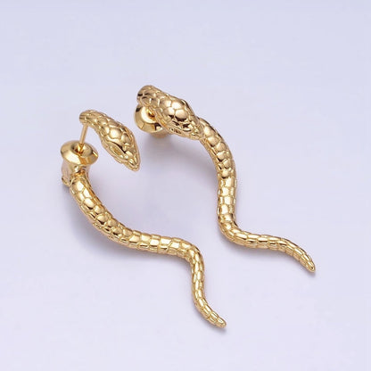 16K Gold Filled Snake Serpent Textured Wavy Drop Stud Earrings in Gold &amp; Silver | AD1476 AD1477