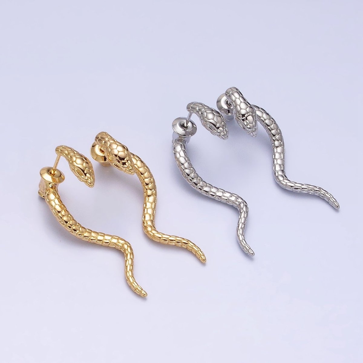 16K Gold Filled Snake Serpent Textured Wavy Drop Stud Earrings in Gold &amp; Silver | AD1476 AD1477