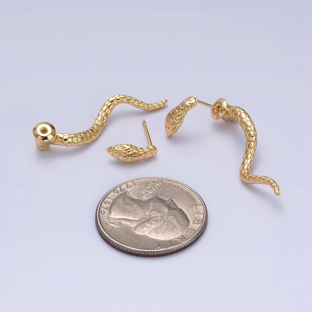 16K Gold Filled Snake Serpent Textured Wavy Drop Stud Earrings in Gold &amp; Silver | AD1476 AD1477